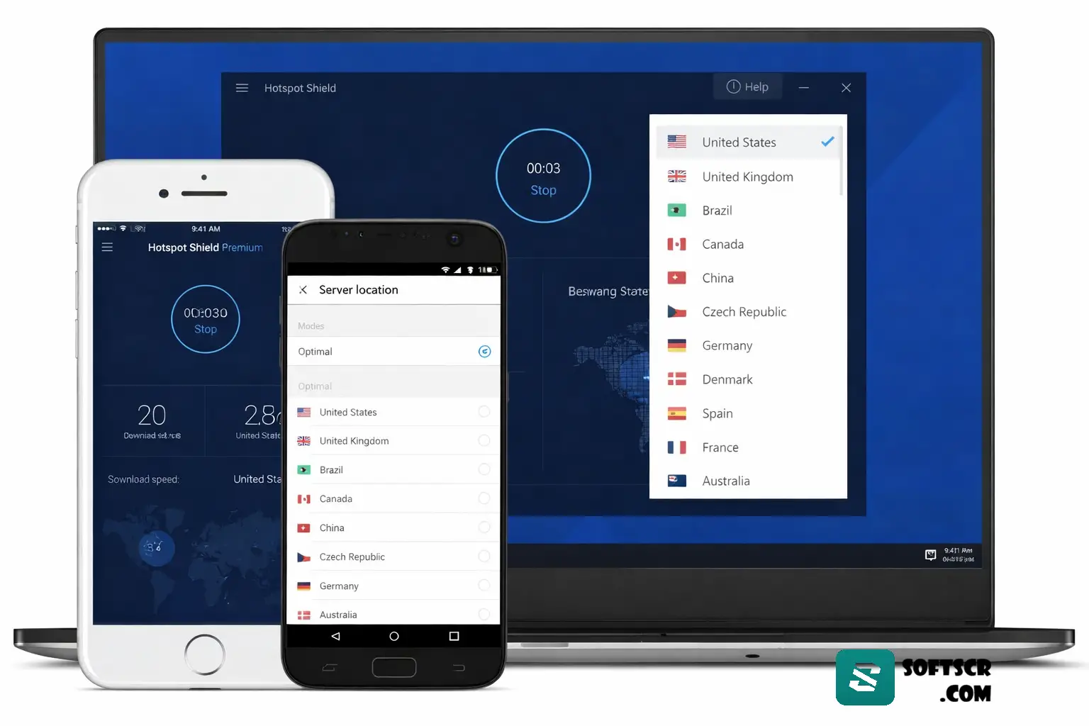 Hotspot Shield VPN interface on Windows showing secure connection