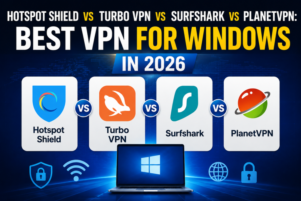 Hotspot Shield vs Turbo VPN vs SurfShark vs PlanetVPN: Best VPN for Windows in 2026