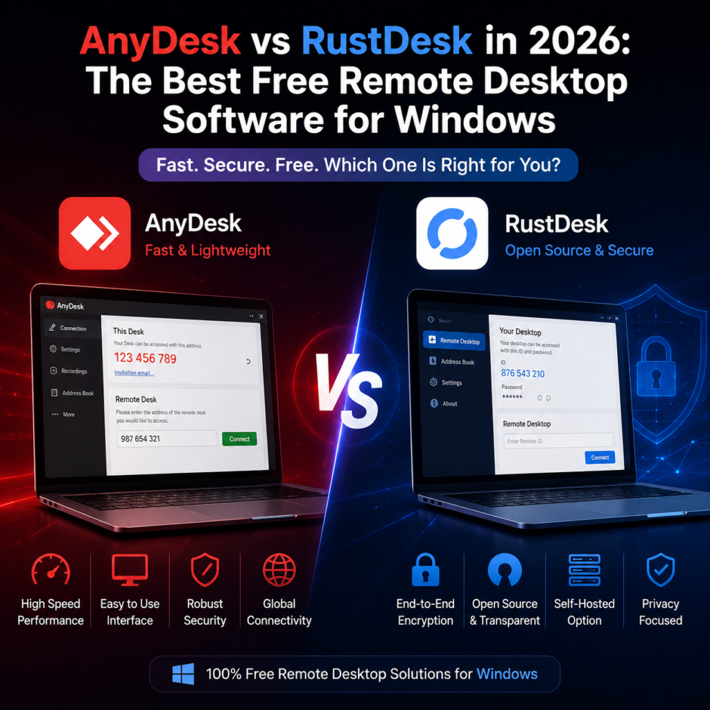 AnyDesk vs RustDesk in 2026: The Best Free Remote Desktop Software for Windows